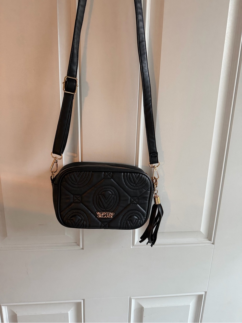 Valentino Orlandi Black Quilted Tassel Crossbody Bag